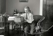 Boy with old telegraph
