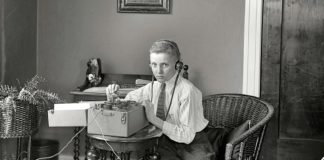Boy with old telegraph